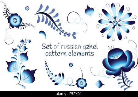 Satz von russischen Gzhel Elemente Stock Vektor