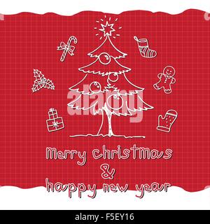 weißer Weihnachtsbaum mit Geschenken, Frohe Weihnachten und frohes neues Jahr Stock Vektor