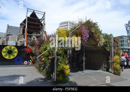 Erinnerung-Denkmal in den Ruinen der Christ Church Cathedral, beschädigt durch ein Erdbeben im Jahr 2011, Christchurch, Neuseeland Stockfoto