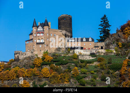 Burg Katz schloss, oberhalb von St. Goarshausen, Rheingau, Oberes Mittelrheintal, Deutschland Stockfoto