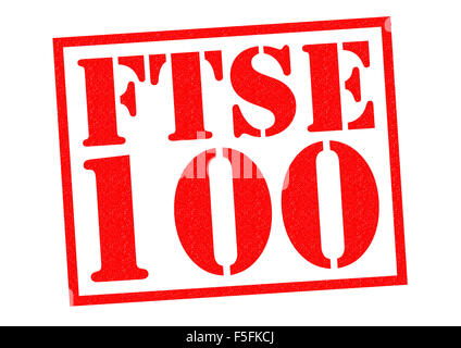 FTSE 100 roten Stempel auf einem weißen Hintergrund. Stockfoto