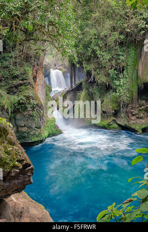 Tamasopo fällt in Puente de Dios, San Luis Potosi, Mexiko. Stockfoto