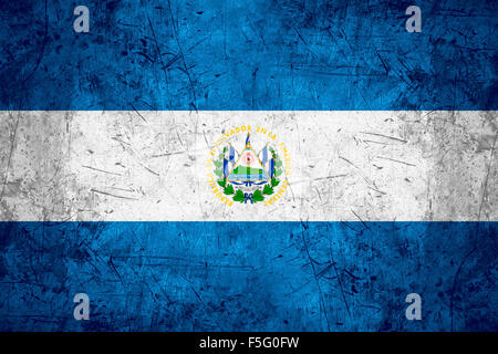 Flagge von Salvador oder salvadorianischen Banner auf grobe Muster Metall Hintergrund Stockfoto