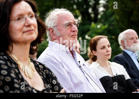 Potsdam, Deutschland, Martin Walser, Schriftsteller und Thea Dorn, Moderator, auf der beleuchteten: Potsdam 2015 Stockfoto