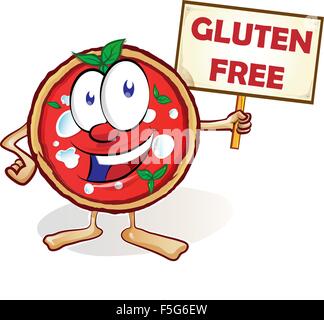 Lustige Comic-Pizza mit Gluten frei Schild Stock Vektor