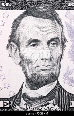 Portrait von Abraham Lincoln auf fünf Dollar Stockfoto