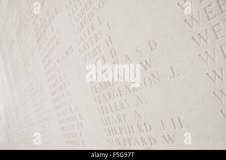 Namen der vermissten Soldaten, Thiepval WWI War Memorial, Frankreich Stockfoto
