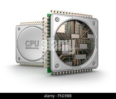 Zentralrechner Prozessoren CPU isoliert auf weißem Hintergrund Stockfoto