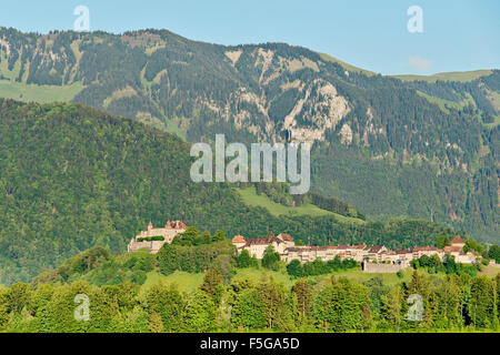 Schloss Gruyères. Gruyère, Schweiz. Stockfoto