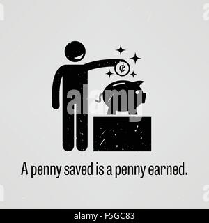 Ein Penny gespeichert wird, einen Cent verdient Stock Vektor