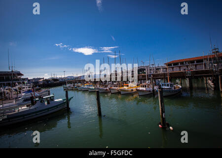 Segelboote am Fishermans Wharf in San Francisco, USA Stockfoto