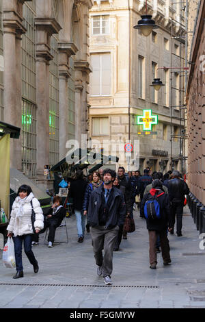 Über Orefici Street, dem historischen Zentrum von Genua, Ligurien, Italien Stockfoto