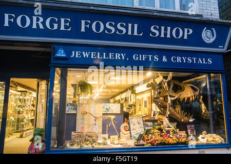 Alte Schmiede Fossil Shop im Zentrum von Lyme Regis. Jurassic Coast, UNESCO, Dorset, Charmouth, Klippen, Strand Stockfoto