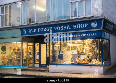 Alte Schmiede Fossil Shop im Zentrum von Lyme Regis. Jurassic Coast, UNESCO, Dorset, Charmouth, Klippen, Strand Stockfoto