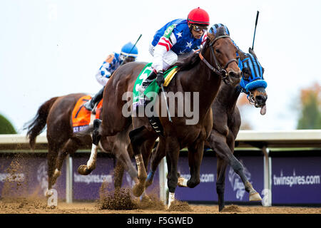 31. Oktober 2015 - Lexington, Kentucky, USA - 31. Oktober 2015: Runhappy, geritten von Edgar S. Prado, gewinnt die TwinSpires Breeders' Cup Sprint (Grad I) in Lexington, Kentucky am 31. Oktober 2015. Zoe-Metz/ESW/CSM Stockfoto