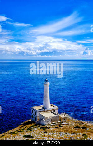 Leuchtturm von Capo Hartweizenpasta, Otranto, Italien Stockfoto