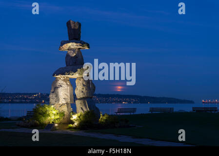 Inukshuk, Sunset Beach, English Bay in Vancouver, British Columbia, Kanada Stockfoto