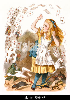 "Die Dusche der Karten" aus "The Nursery"Alice", eine verkürzte Adaption von"Alices Abenteuer im Wunderland"abzielen, under Fives von Lewis Carroll (1832-1898) selbst geschrieben. Diese Ausgabe enthält 20 ausgewählte Illustrationen von Sir John Tenniel (1820-1914) aus dem ursprünglichen Buch vergrößert und durch Emily Gertrude Thomson (1850-1929) gefärbt wurden. Siehe Beschreibung für mehr Informationen. Stockfoto