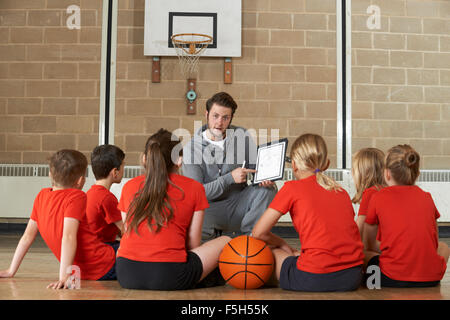 Die Teamsitzung, Elementary School Basketball-Team zu coachen Stockfoto