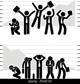 Unternehmer-Business gewinnen verlieren im Aktienmarkt Graph Chart Strichmännchen Piktogramm Symbol Stock Vektor
