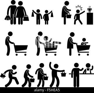 Familie einkaufen Shopper Verkaufsförderung Symbol Symbol Zeichen Piktogramm Stock Vektor