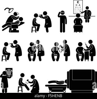 Gesundheit medizinische Körper Check-up Untersuchung Test Symbol Symbol Zeichen Piktogramm Stock Vektor