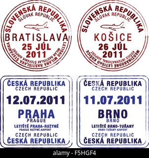 Passstempel von Tschechien und der Slowakei im Vektor-Format. Stock Vektor