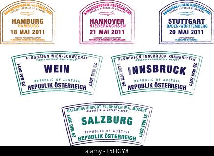 Passstempel aus Deutschland und Österreich im Vektor-Format. Stock Vektor