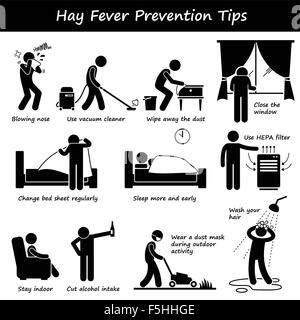 Heuschnupfen Vorbeugung Allergie Tipps Strichmännchen Piktogramm Icons Stock Vektor
