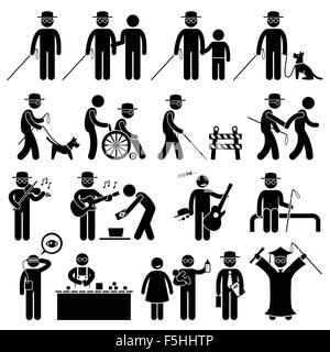 Blinder Mann Handicap Strichmännchen Piktogramm Icons Stock Vektor