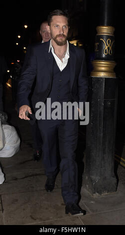 Promis verlassen die Groucho Club Featuring: Tom Hardy wo: London, Vereinigtes Königreich bei: 04 Sep 2015 Stockfoto