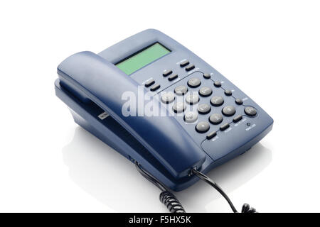 Moderne Telefon in blauer Farbe auf weißem Hintergrund Stockfoto