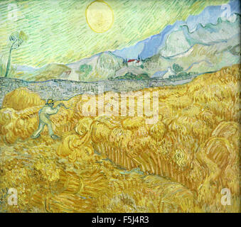 The Wheatfield Behind Saint Paul's Hospital with a Reaper (1889) von Vincent van Gogh (1853–1890) Stockfoto
