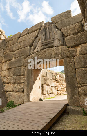 Das Löwentor. Die archäologischen Stätten von Mykene und Tiryns haben auf der Liste des Weltkulturerbes der UNESCO eingetragen Stockfoto