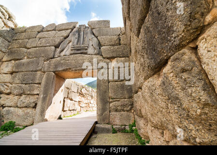 Das Löwentor. Die archäologischen Stätten von Mykene und Tiryns haben auf der Liste des Weltkulturerbes der UNESCO eingetragen Stockfoto