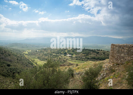 Griechische Landschaft von der archäologischen Stätte von Mykene und Tiryns Stockfoto