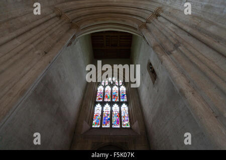 Glasfenster in der Kirche St. Peter und St. Paul, Lavenham, Suffolk Stockfoto