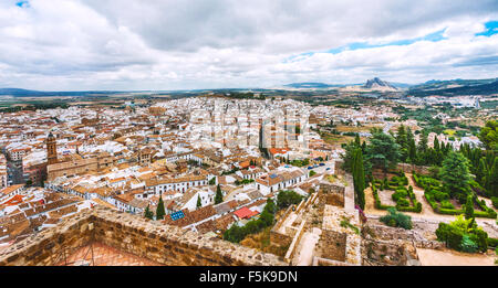 Spanien, Andalusien, Provinz Malaga, Blick von Antequera von den Zinnen der Alcazaba Zitadelle Stockfoto