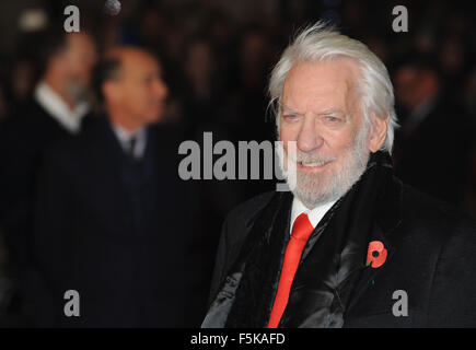 UK, Uk. 5. November 2015. Donald Sutherland besucht die UK-Premiere von "The Hunger Games: Mockingjay Teil 2' im Odeon Leciester Square. © Ferdaus Shamim/ZUMA Draht/Alamy Live-Nachrichten Stockfoto