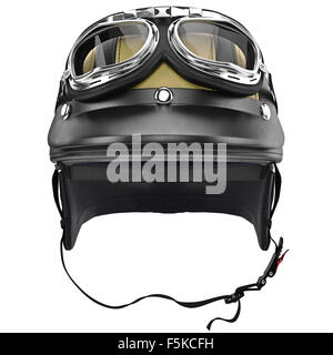 Biker-Motorrad-Helm mit Brille und schützende Ohren, Vorderansicht Stockfoto