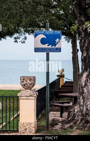 Eine Tsunami-Gefahrenzone anmelden die Verne I. Richards Park Frederiksted, St. Croix, US Jungferninseln. USVI, U.S.V.I. Stockfoto