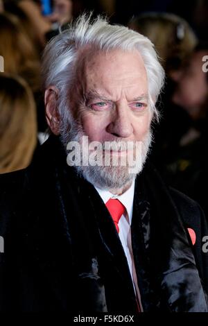 Donald Sutherland besucht die UK-Premiere von The Hunger Games: Mockingjay - Teil2 am 11.05.2015 im ODEON Leicester Square. Bild von Julie Edwards. Stockfoto