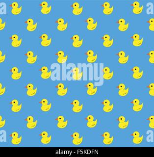 Gelbe Rubber Duck Muster auf blauem Hintergrund Stock Vektor