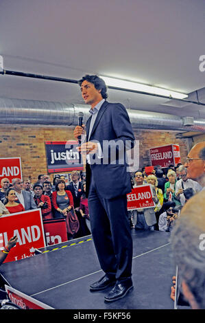 Justin Trudeau auf einer Kundgebung für Chrystia Freeland Stockfoto