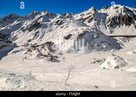 Italien Piemont Val Formazza Riale im Winter Stockfoto