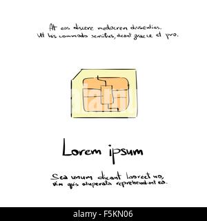 SIM-Karte Handy Hand Draw Farbe Symbol Vektor Stock Vektor