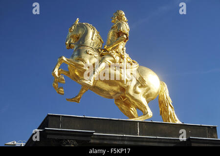 Goldene Reiterstandbild Friedrich August II., Dresden, Sachsen, Deutschland Stockfoto