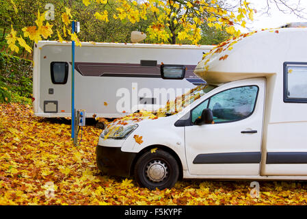 Romahome 25 Wohnmobil / Wohnwagen - parken auf einem Campingplatz, England UK Stockfoto