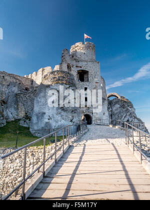 Ruinen der mittelalterlichen Burg Ogrodzieniec, befindet sich auf der Spur der Eagles Nest innerhalb der Krakau-Czestochowa Upland, Polen Stockfoto