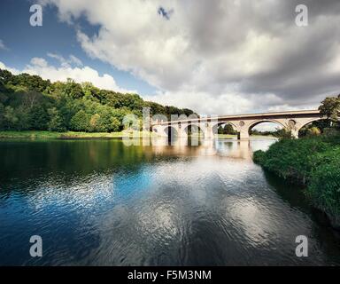 Blick von der Brücke über den River Tweed, Coldstream, Scottish Borders, UK Stockfoto